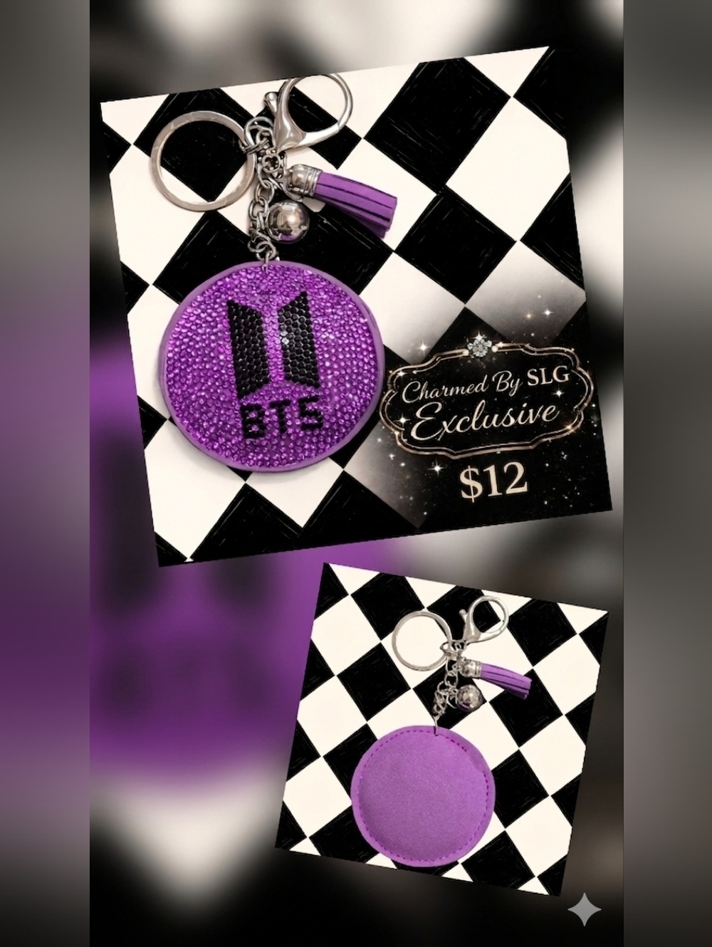 Handmade BTS Purple Rhinestone Bag Charm Keychain 💜  | SLG Exclusive